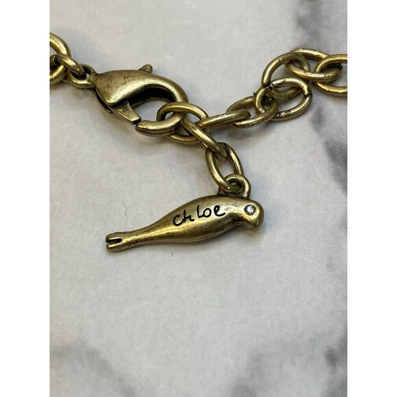 Signed Chloe + Isabel Antiqued Gold Tone Rectangular Cut Crystal Necklace -18 - Picture 2 of 5